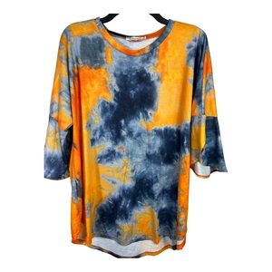 Souther Stitch Blouse Women's Size XL Orange and Blue Tie Dye Top AA907